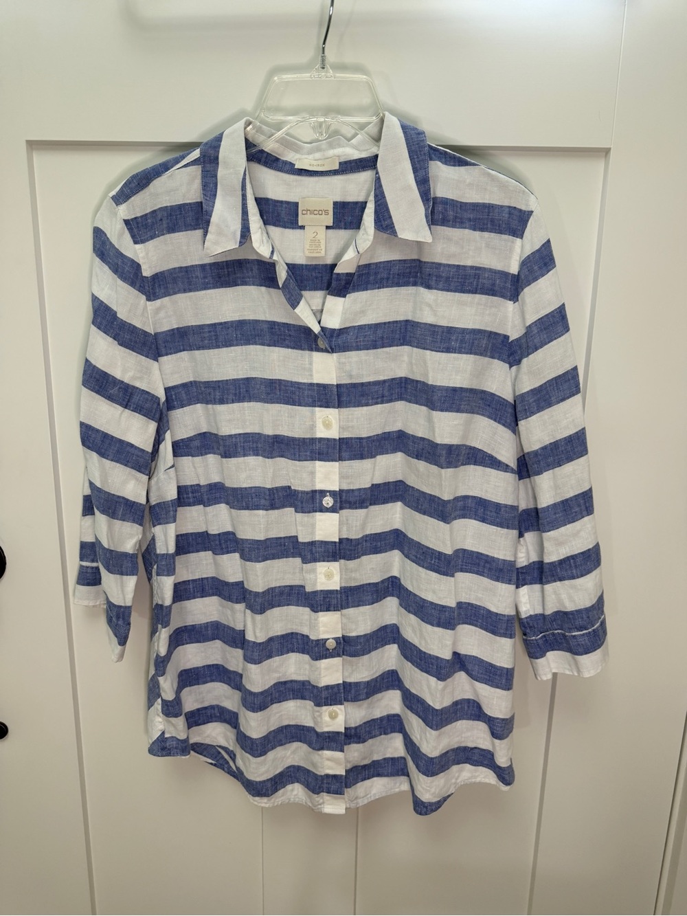 Chico's Blue and White Striped Button-Front Shirt